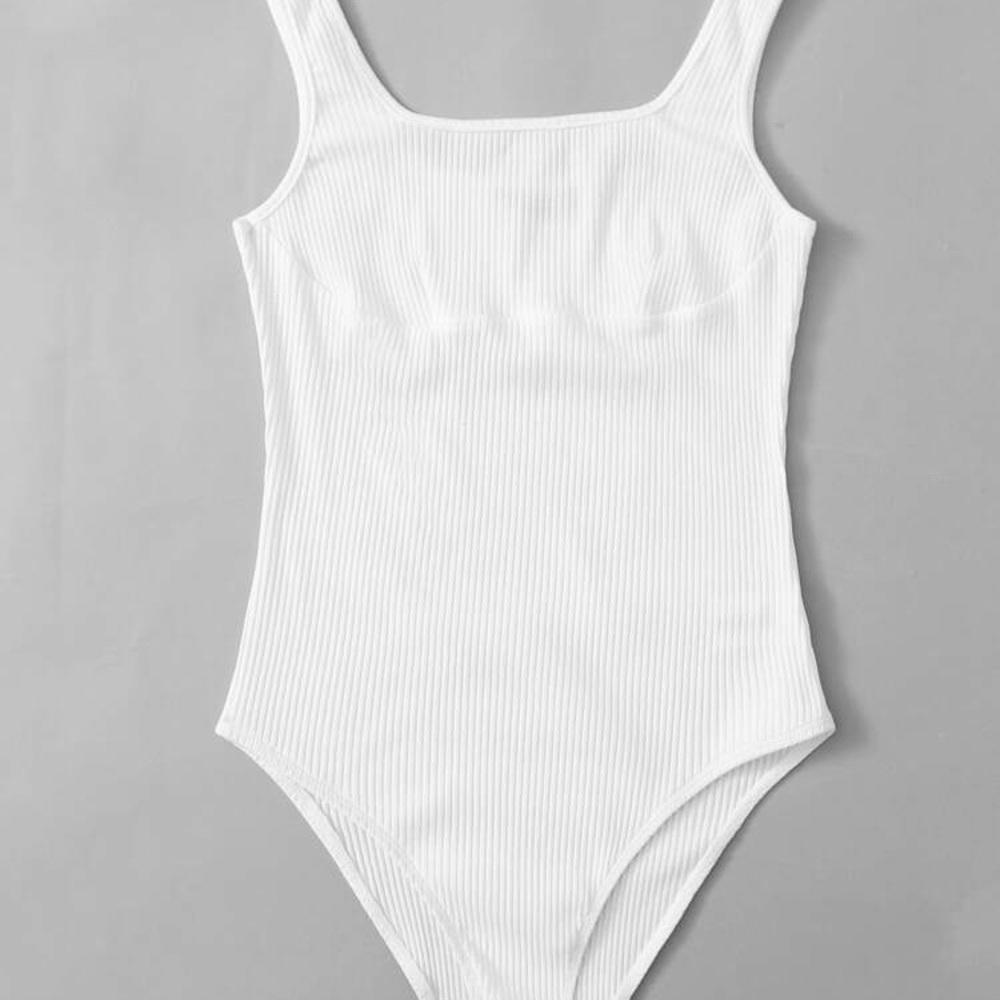 Solid Rib-Knit Tank Bodysuit - XL - White - Picture 2 of 5